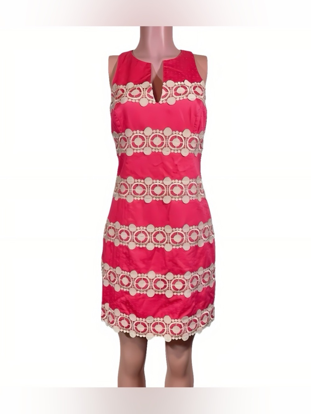 Lilly Pulitzer Augusta Shift Pink Dress with Gold Lace Trim Size 2